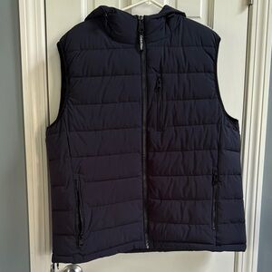 Navy Blue Quilted Hooded Vest